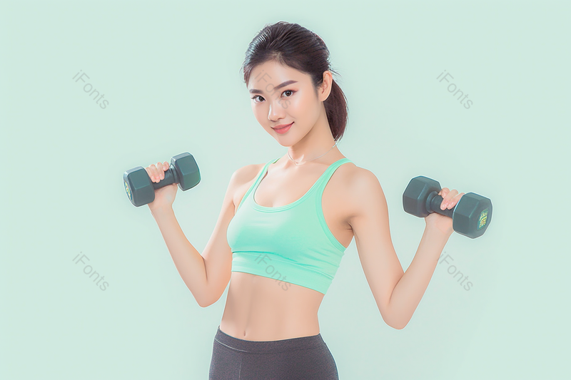 年轻女性拿着哑铃健身锻炼,高清,摄影图,摄影图片,图片大全,摄影图免费下载